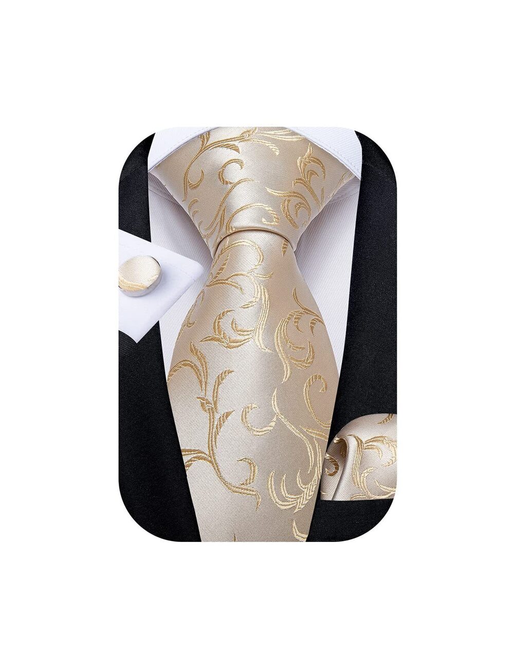 4726 Tie Set Silk Solid Paisley Necktie and Pocket Square Cufflinks Classic